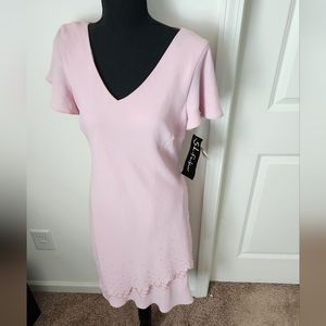 SL Fashions Womens Ruffle Beaded Dress Size 12 NWT Light Pink Coquette Chic